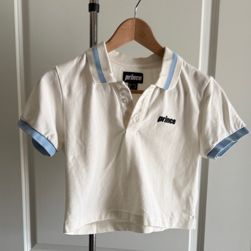 Prince White Crop Top with Blue Accents